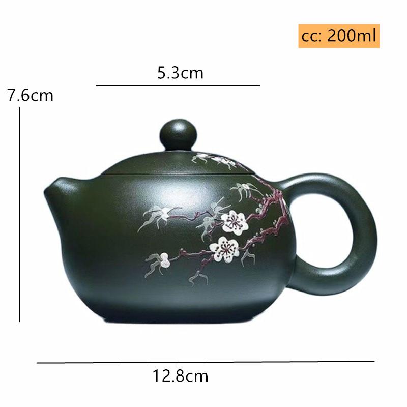 

200ml Handmade Yixing Purple Clay Teapot Raw Ore Green Mud Ball Hole Filter Kettle Hand-painted Plum Blossom Xishi Tea Pot зелений