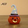 Small Ceramic Halloween Figurine Tealight Holder, Lighted Ghost Pumpkin with Cute Room Decoration Witch Hat, Tiered Tray Tabletop Decor for