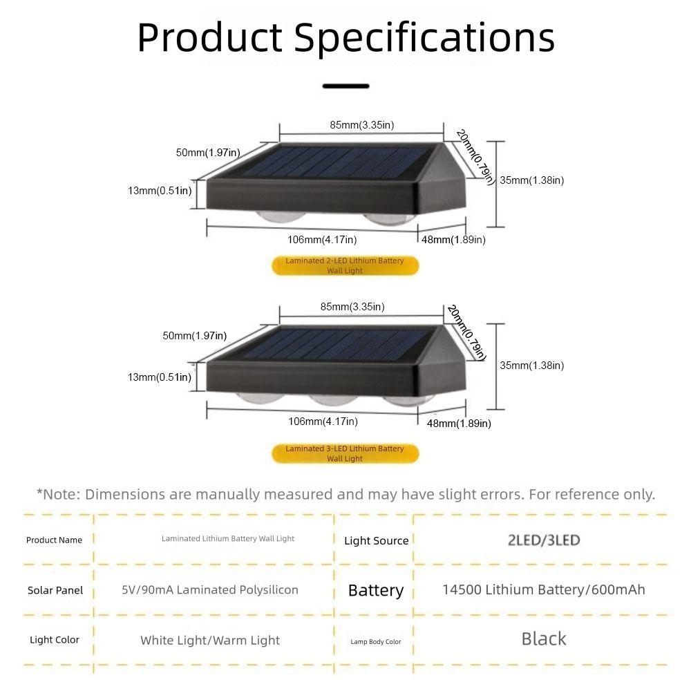 3LED Waterproof Solar Wall Lamps 2LED Solar Wall Lights Yard Atmosphere Wall Lights  Decor