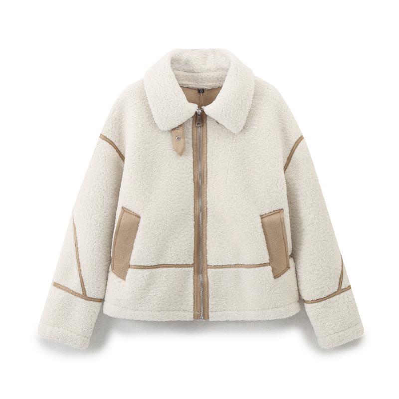 

European & American Retro High Street Style Double-Sided Fleece Jacket Small білий