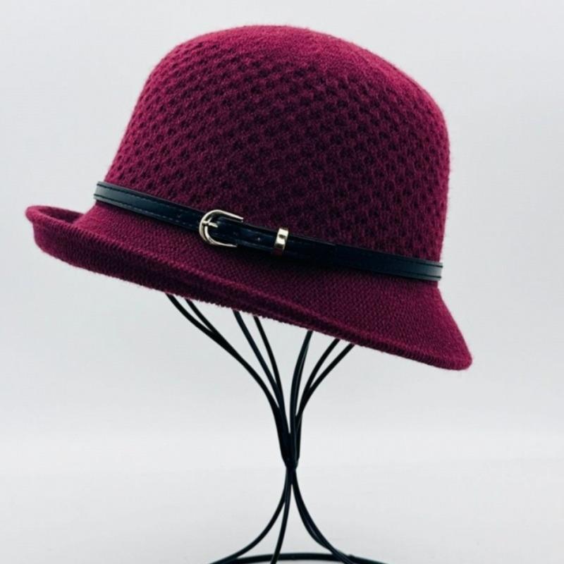 Autumn and winter basin hat wool hat bucket hat autumn and winter elegant and elegant temperament leather buckle new knitted versatile and elegant