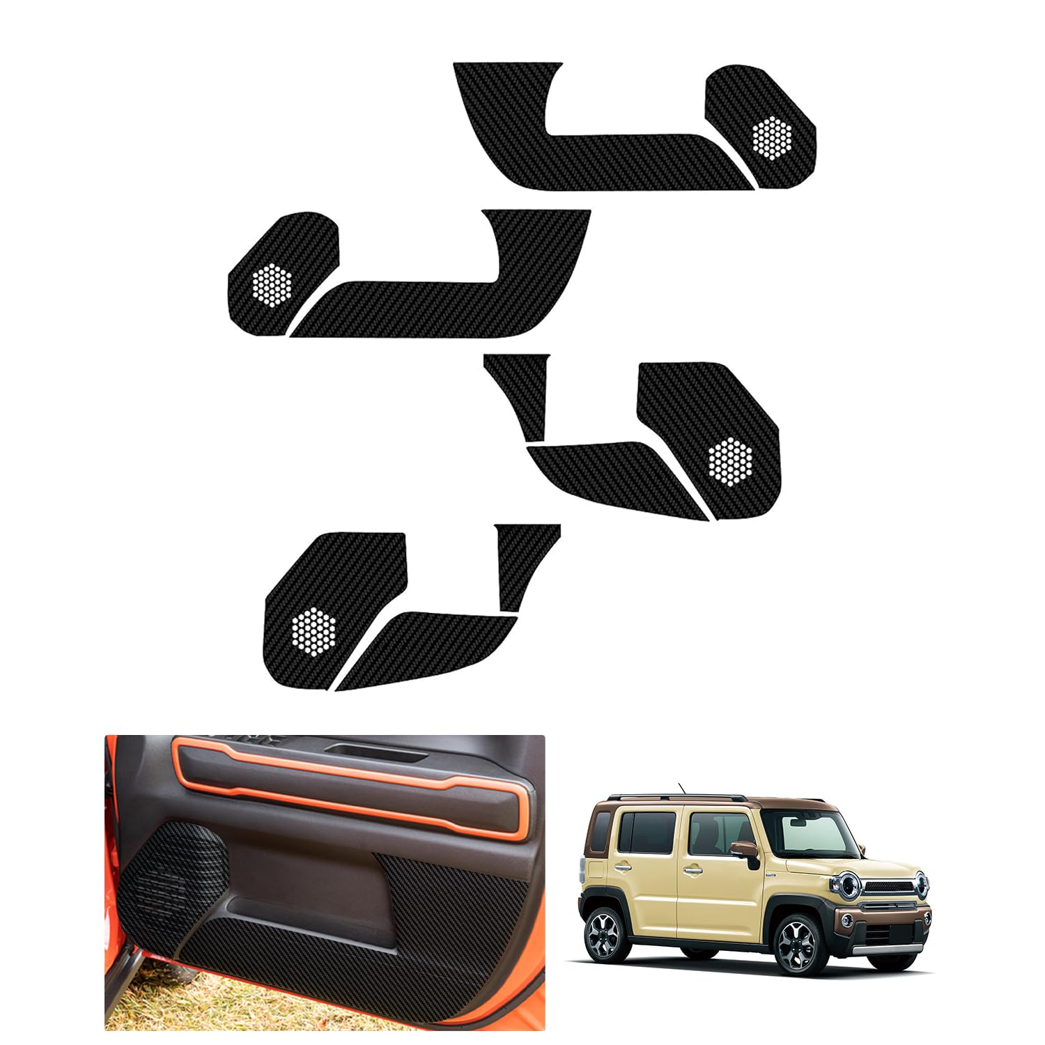 

HUAHAO Door Kick Guards for Suzuki Hustler Scratch and Stain Easy Hustler Door Door Trim Carbon Hustler Custom Set of 10 MR52S/MR92S, Prevention,