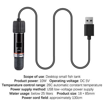USB Mini Aquarium Heating Rod For Small Fish Tank 26°C Constant Temperature Aquarium Heater Submersible Thermostat Heater 10W