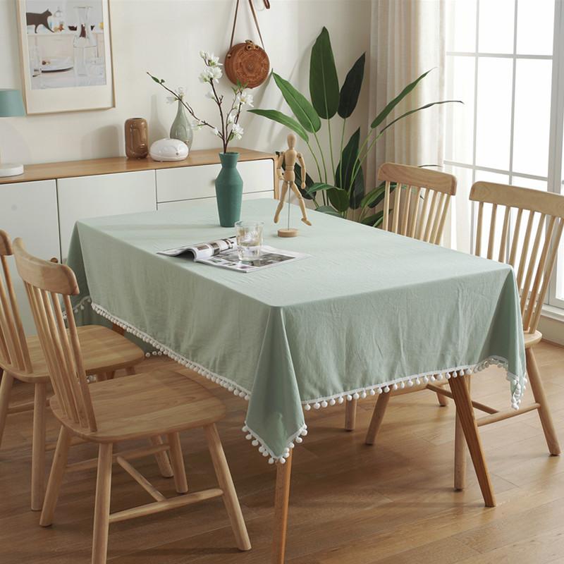 Light Green Tassel Cotton Tablecloth Rectangle/Round Wedding Christmas Halloween Parties Kitchen Dinning Table Covers Decoration