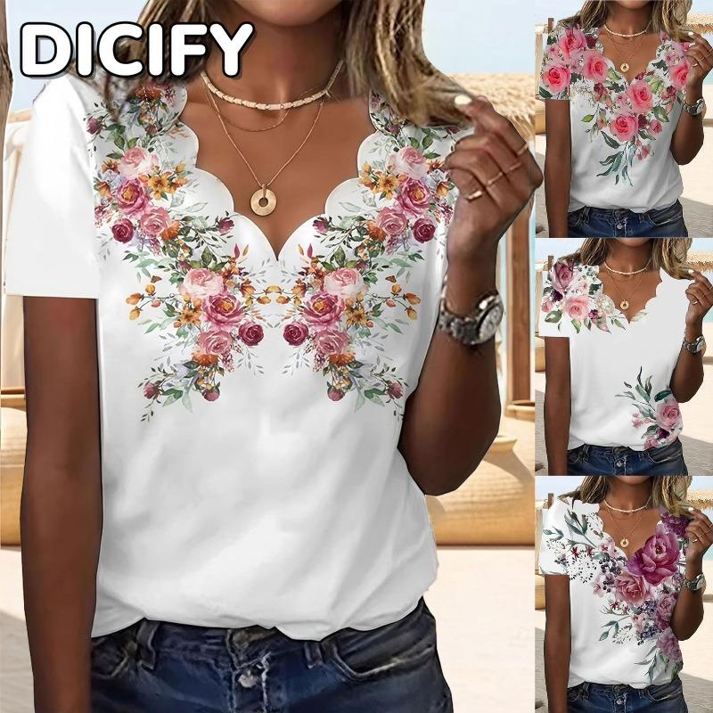 DICFY Women's Fashion Casual Summer Spring V-Neck Short Sleeve Blouses & Shirts