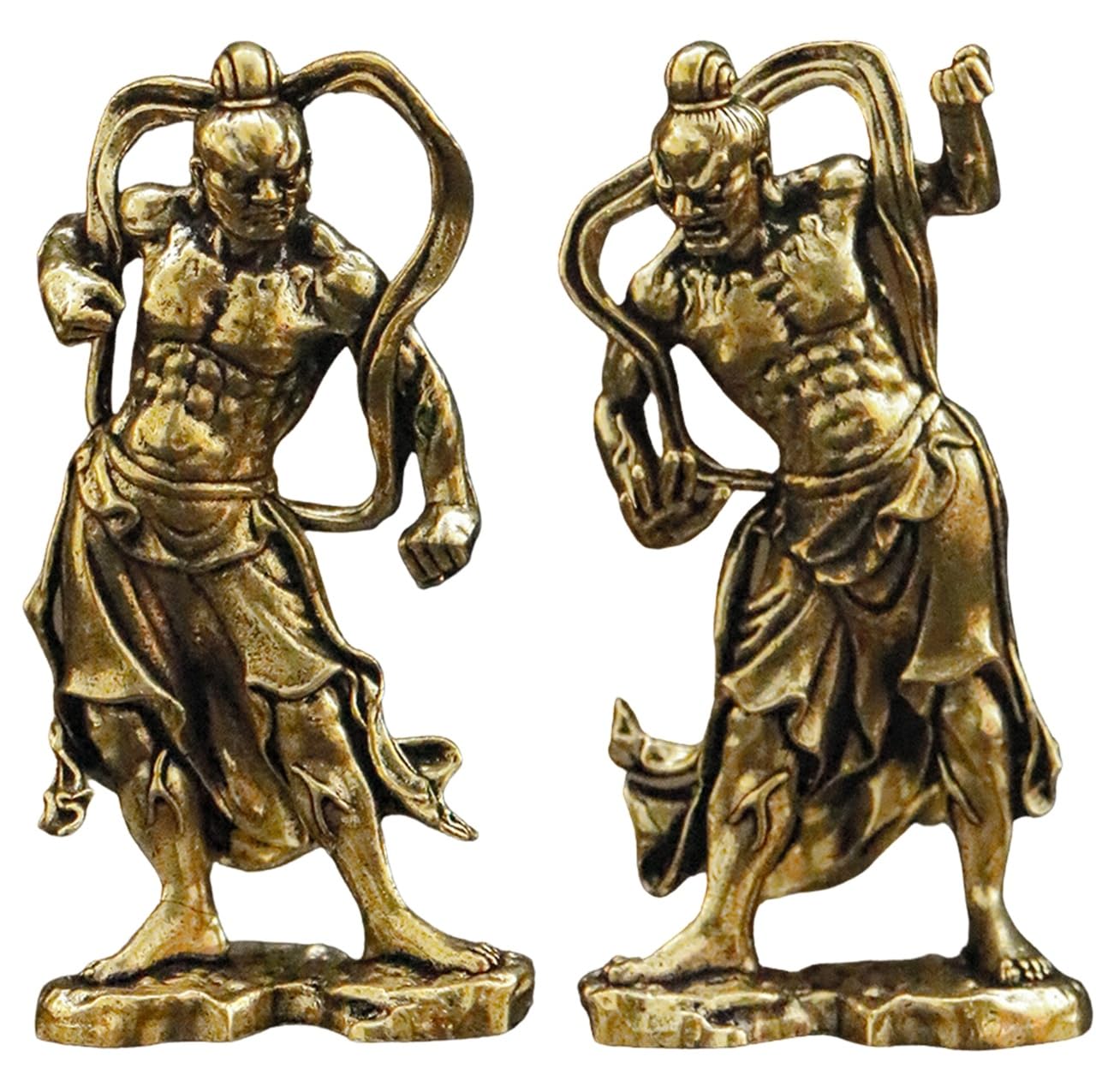 

Set of two miniature Kongorikishi statues, Nio (Nio) statues, made of brass, featuring the A-Un and Un-shaped forms, perfect for Feng Shui, warding