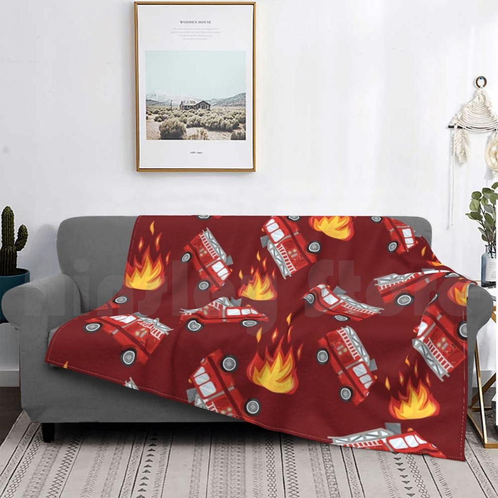 Red Fire Truck Blanket For Sofa Bed Travel Flames Fire Truck Fire Engine Red Firefighter Cool Kids Fireman