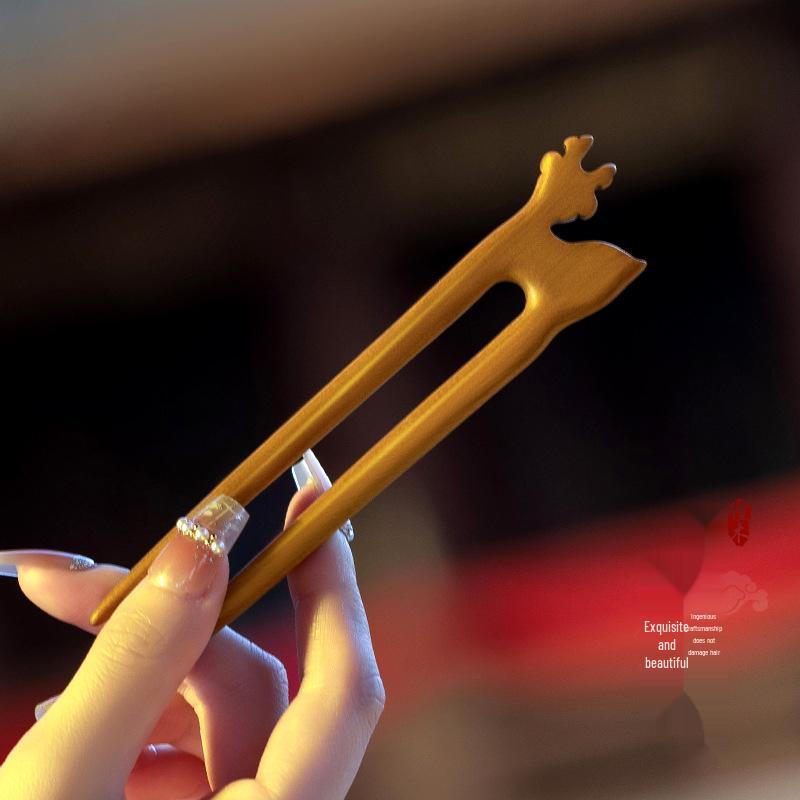 High-End Natural Ebony Wood Hairpin - Extended Chinese Ancient Style Black Hair Bun Accessory