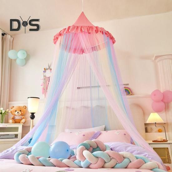 Rainbow Bed Canopy for Girls Dreamy Kids Princess Dome Bed Tent Breathable Mosquito Net Decorative Crib Bed Tent for Girls