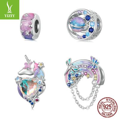 Serie Pianeta dei Sogni Viola Braccialetto Fai da Te Accessori con Perline, Ciondolo Arcobaleno in Argento S925