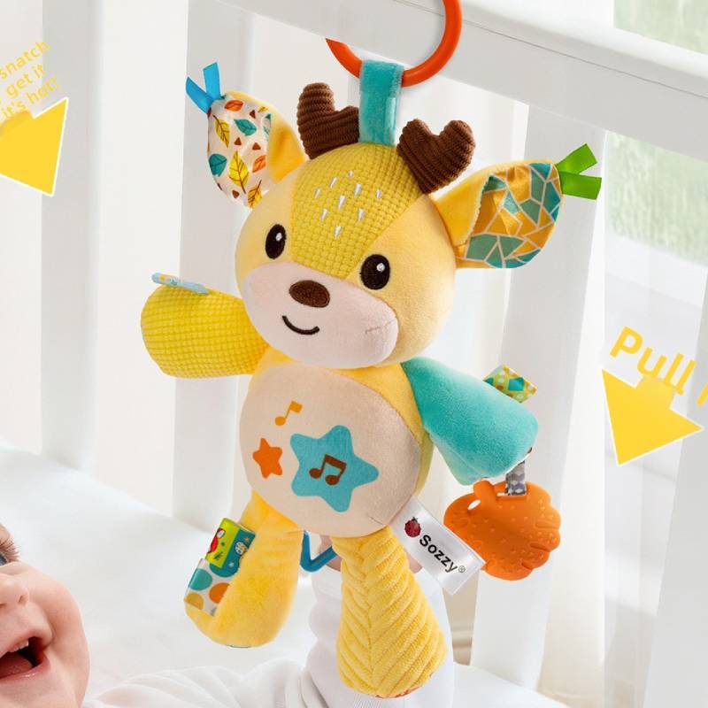 Elephant Lion Dog Plush Animal Music Box Toy With Hanging Bell For Infant Sleep And Sensory Development