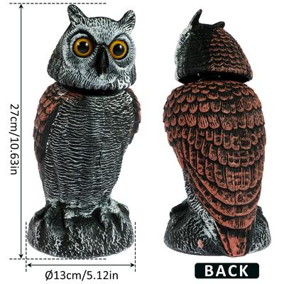 Fake Owl Decoy Plastic Owl Scarecrow Sculpture with 360° Rotating Head and Sound for Garden Yard Bird Repellent Outdoor
