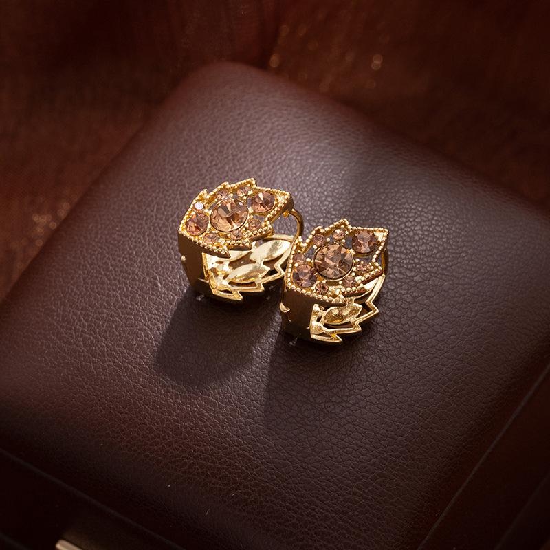 Full Diamond Opal Double-Sided Leaf Ear Buckle Niche Design Earrings Earrings High-End Light Luxury Fashion Earrings