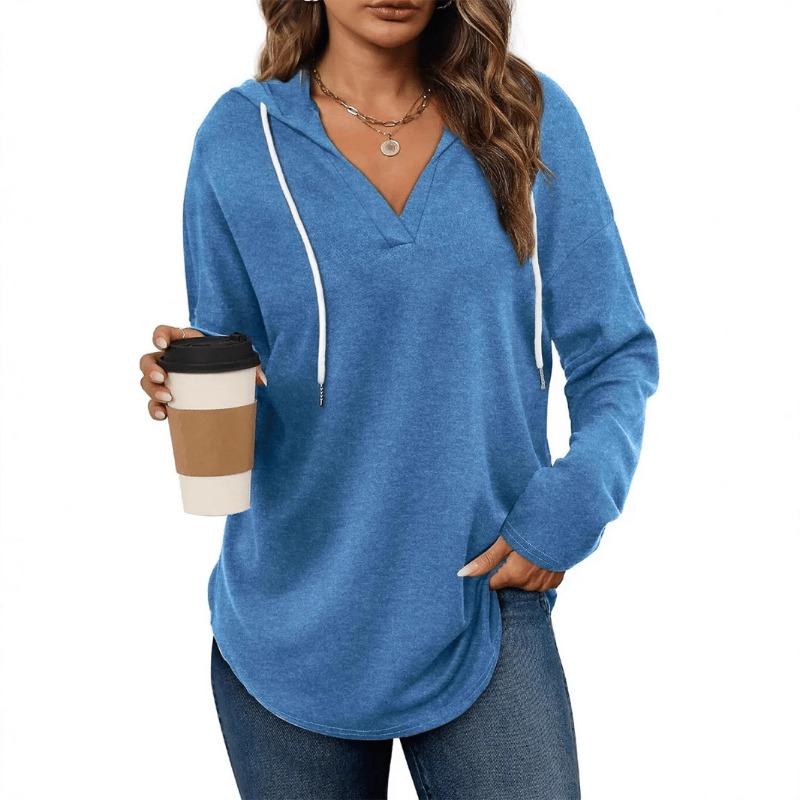Women S V Neck Hooded Long Sleeve Casual Fall Sweatshirt