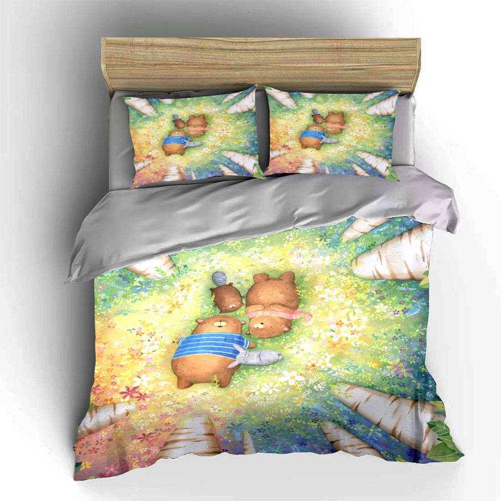 Cartoon Animal Design Bedding Set Bedding Set with 1 Duvet Cover 2 Pillowcases Single Double King Queen, Gift