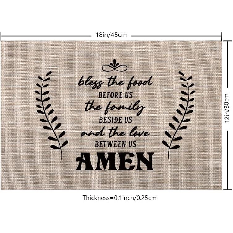 Dycica Bless The Food Inspirational Placemats Set of 4 for Family Love Kitchen Dinner Table Decor, Inspirational Quote Place Mats for Women Friends