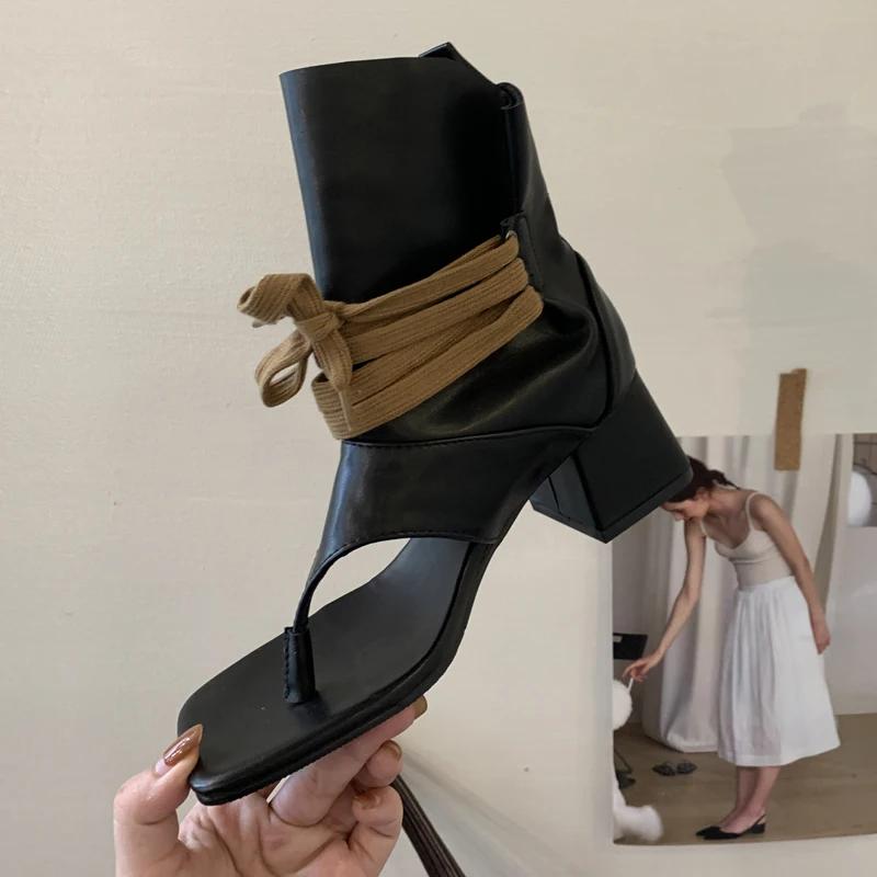 Eilyken 2026 New Spring Fashion Clip Toe Cross-Strap Ankle Boots Sandals Women Square Low Heels Party Shoes Booties