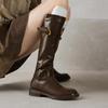 NEW Pot Cow Skin Round Toe Thick Low Heels Riding Boots British School Zipper High Street Fashion Luxury Thigh High Boots