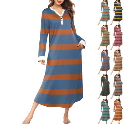 Women's Nightgown Fashion Printed Long Housecoat V Neck Pajamas With Pockets Dress