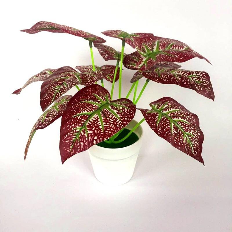 

Caladium Bicolor Simulated Artificial Green Plant Potted Decoration Indoor Purple