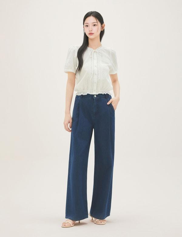 Roem Back Elastic Wide Denim Pants Rmtjg26G14