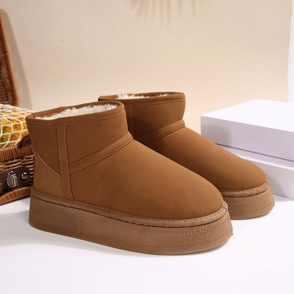 2025 new snow boots fleece thickened waterproof and non-slip fashion versatile short tube thick-soled cotton boots are a must in winter