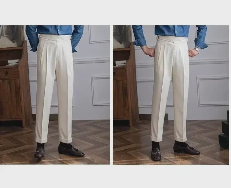 Herren High-Waist Straight-Leg Drape Hose - Britischer Stil Formal für Frühling & Herbst