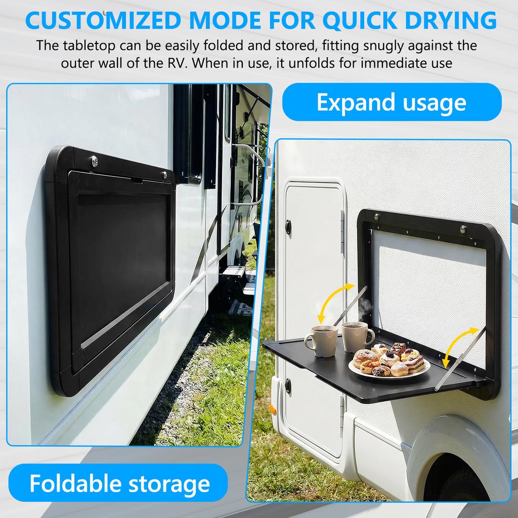 32x18inch Campervan Outside Picnic Table with Locking Latches Collapsible Wall Tab Large Capacity for Campervans & Motorhomes