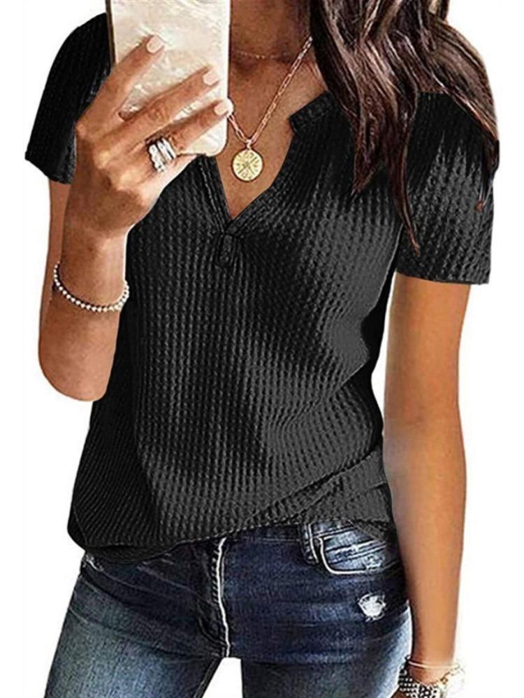 Women Casual Loose V Neck Short Sleeve Top Medium Long New Spring Summer