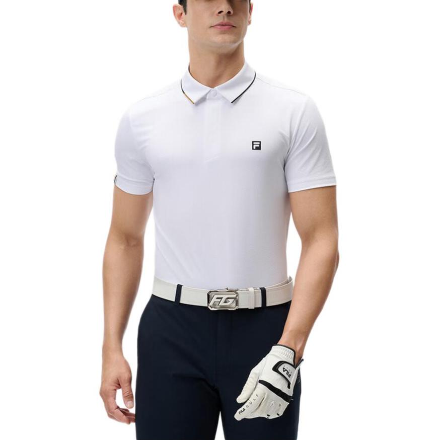 Fila Golf Series Solid Color Polo Shirt Men Tops Jade-White A11M435103F-WT