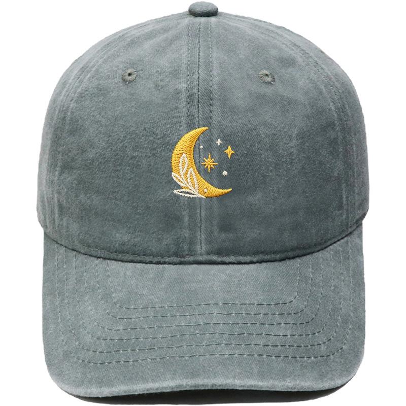 New Star Moon Embroidery Baseball Cap Washed Retro Daddy Hat Men's and Women's Casual Outdoor Sports Hat