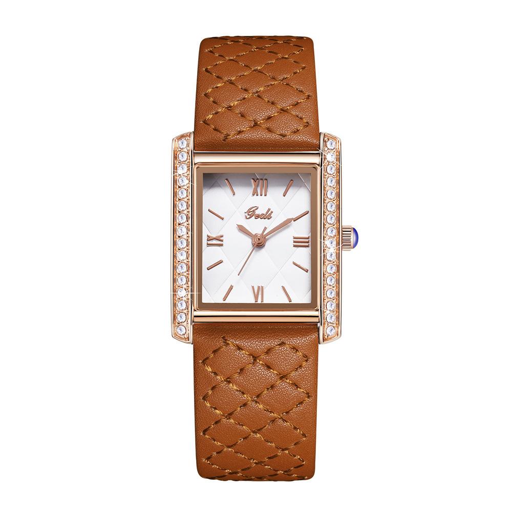 Small Square Plate Rhombus Pattern Small Fragrance Light Luxury Retro Temperament Versatile Waterproof Belt Quartz Watch