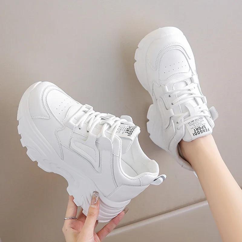 Fashion White Platform Shoe Women Sneakers 2024 The New Lace-Up Thick Bottom Vulcanize Shoes Woman Breathable Sports Shoes Ladies