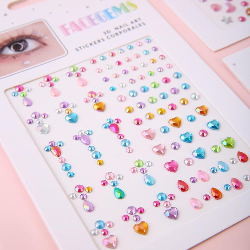 Face Diamond Stickers Water Droplets Stars Love Shapes For Girls Self Adhesive Acrylic Diamond Gemstones Sticker Decoration