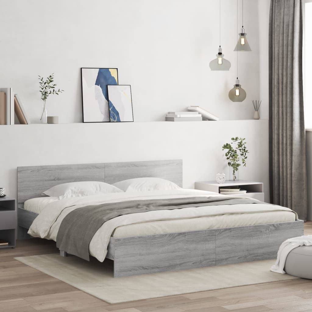 Bed Frame with Headboard Grey Sonoma 200x200 cm