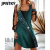 JPNTKY Fashion Long Sleeve U-Neck Casual Dresses