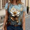 3D printed textured ceramic flower women's T-shirt plant pattern short sleeved summer street round neck T-shirt top loose T-shirt