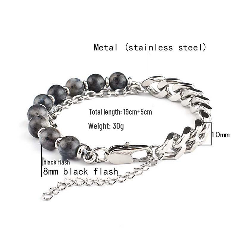 Stainless Steel Black Agate Men's Bracelet - New Chinese Style Jewelry