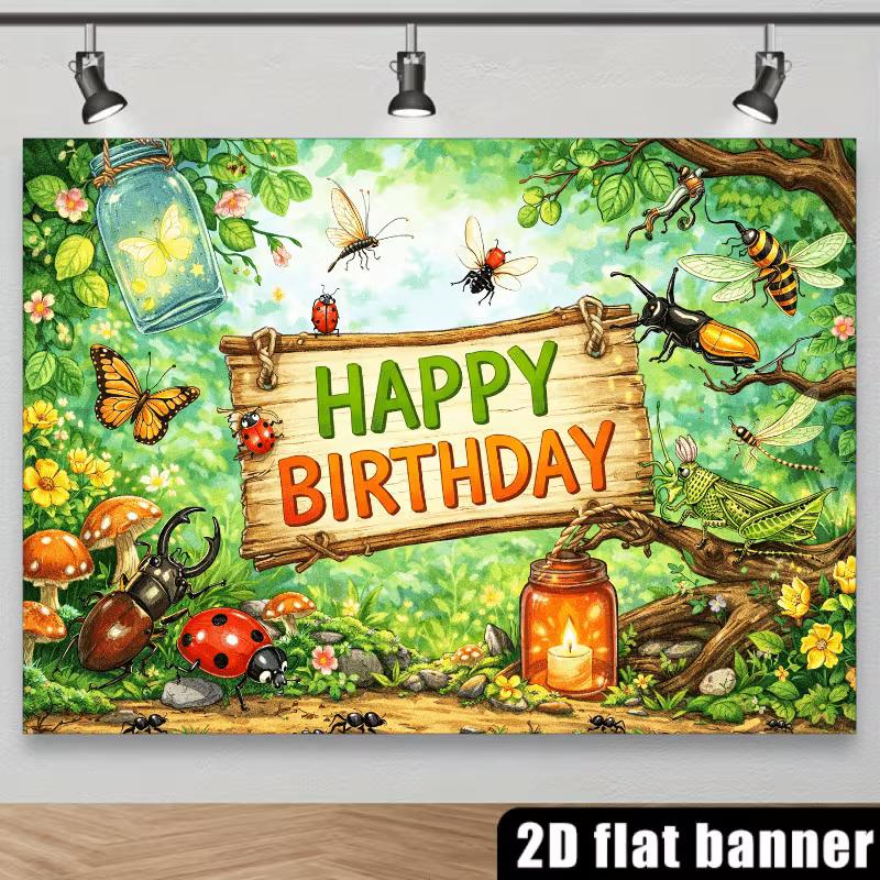 2D Bug Insect Happy Birthday Backdrop for Kids Party Photoshoot