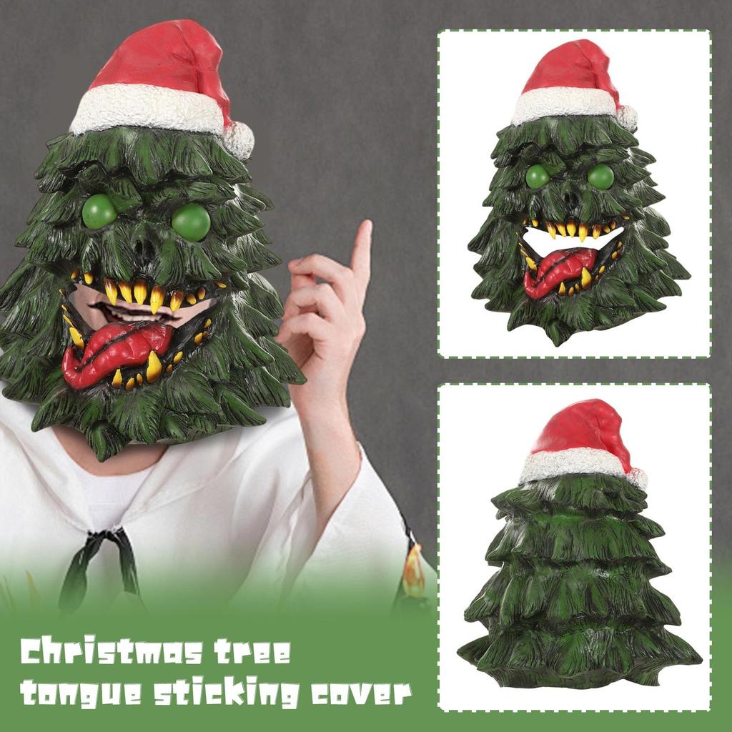 Halloween Christmas Tree Tongue Out Latex Head Cover Mask Haunted House Escape Room