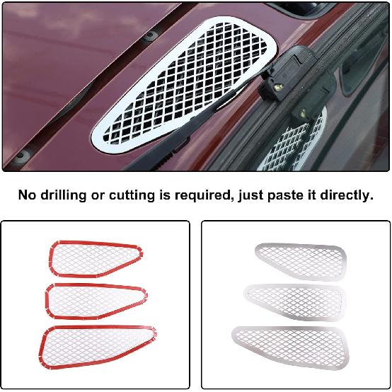 Aunginsy Car Front Hood Air Vent Cover Trim Compatible with Toyota FJ Cruiser 2007-2021+ Car Front Engine Hood Vent Outlet Protection Mesh Exhaust