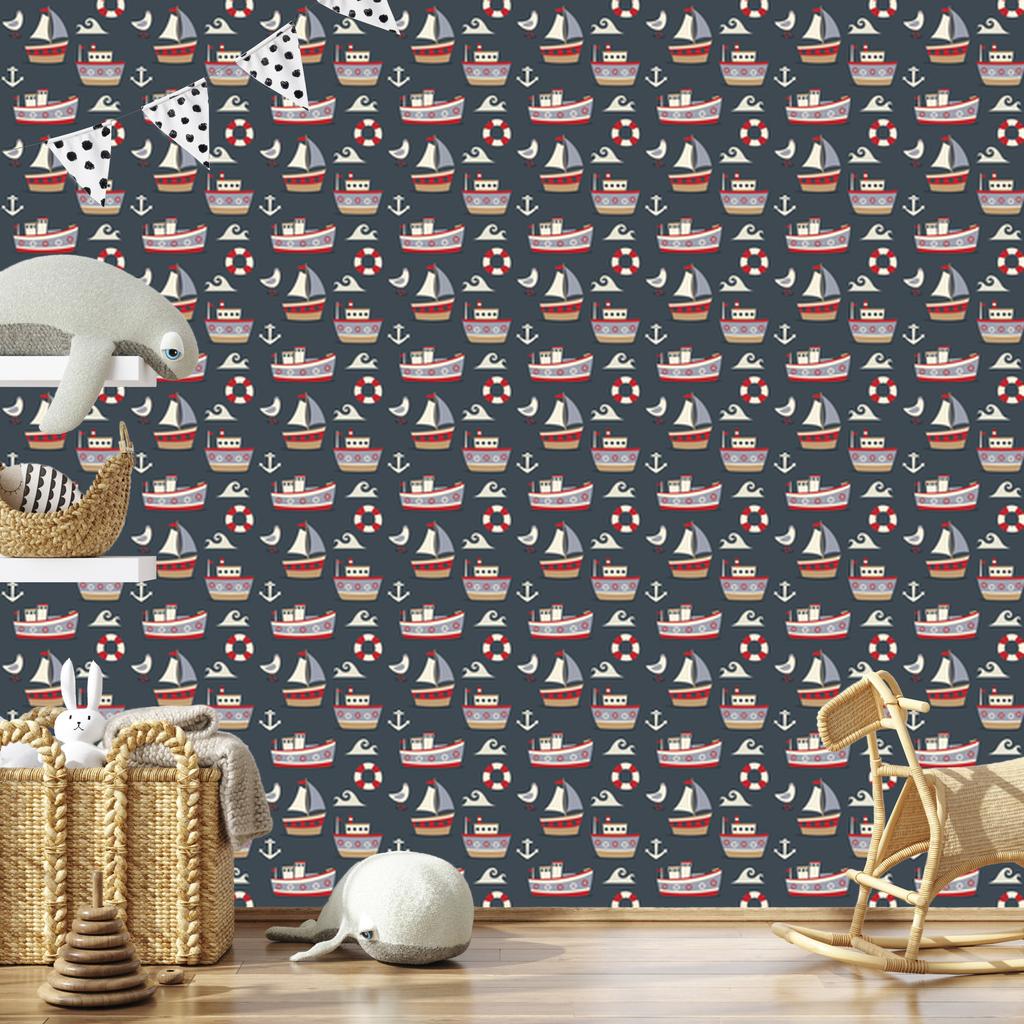 Wallpaper Colorful ships and anchors for living room and bedroom 50x1000