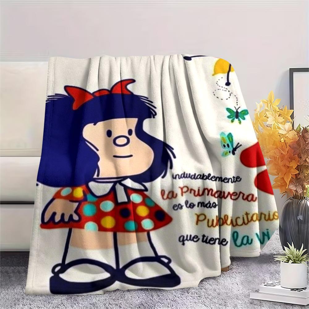 1PC Mafalda Print Flannel Blanket, High quality Comfortable for All Seasons, Home Decor, Warmth and Comfort, Perfect for Christmas Gifts 79