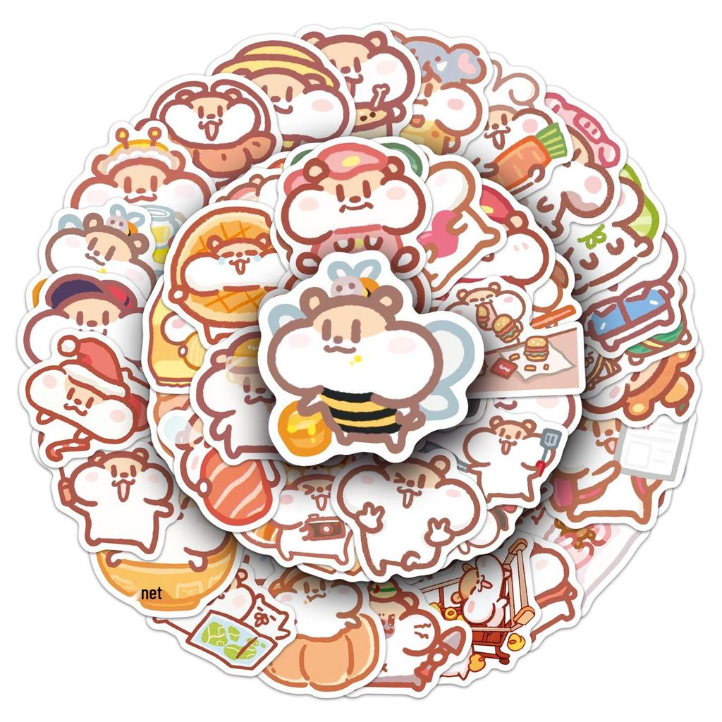 50 Milk Tea Hamster Stickers - Cute Cartoon Animals, Waterproof for Phone Cases, Water Bottles, Journals