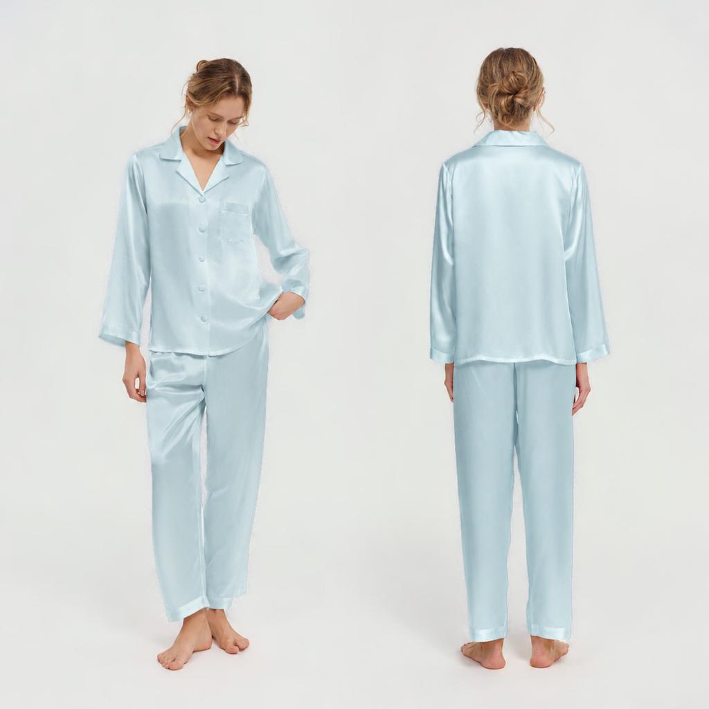 [Customized] Mulberry silk pajamas women's summer long-sleeved trousers set 100% silk pajamas women's loungewear