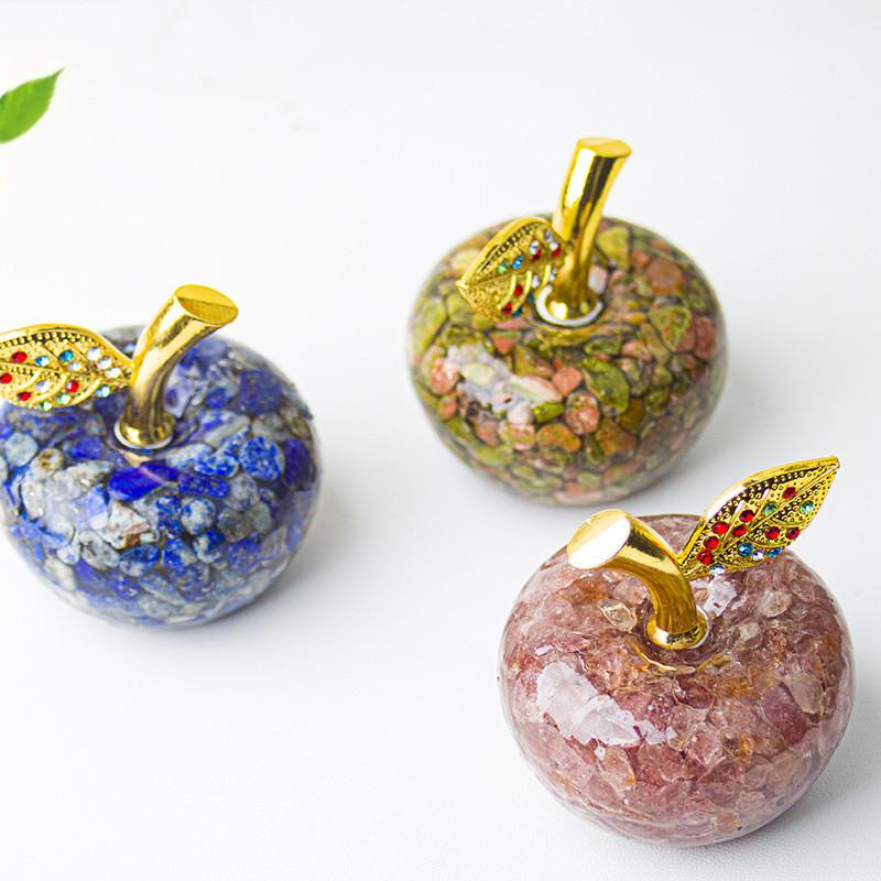 Resin Crystal Fruit Sculpture With Natural Waterstone For Modern Desk Decor Gift