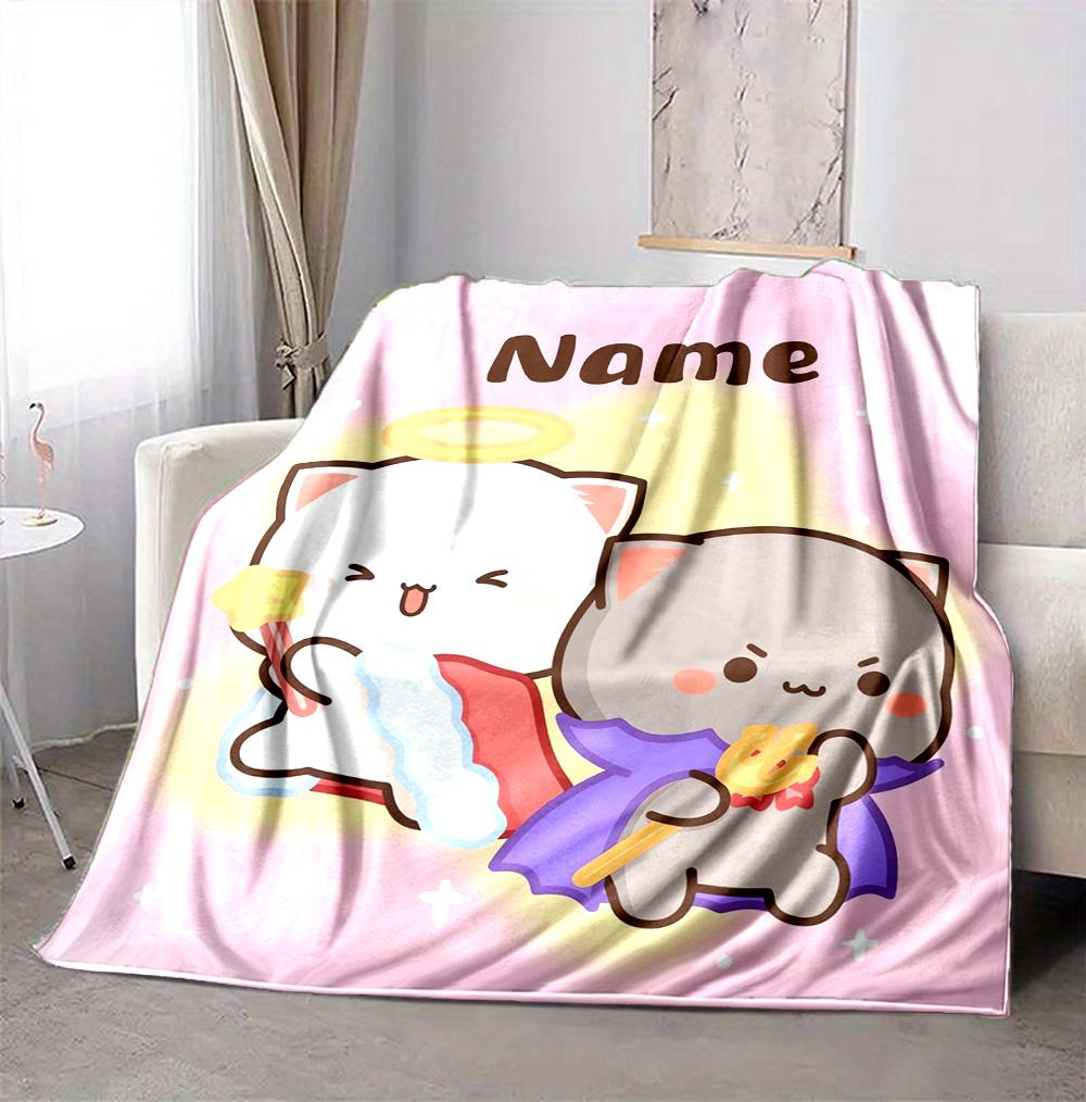 Custom Name Angel Cats Flannel Blanket Throw Blanket Soft Warm Sofa Bed Home Decor Unique Gift