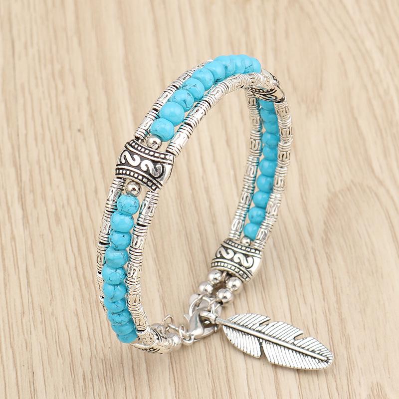 Handmade European & American Turquoise Feather Beaded Bracelet