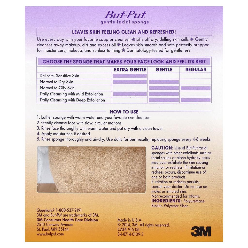 Buf Puf, Facial Sponge, Gentle, Tear Sponge 1pc