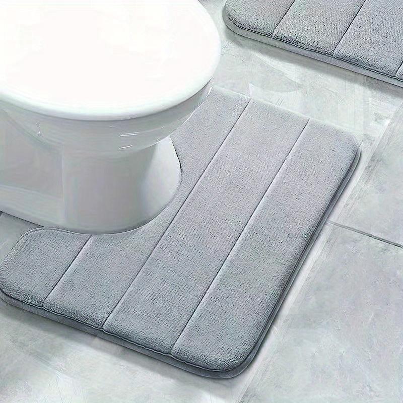 1PC Pure Color Stripe Bathroom Toilet U-mat Carpet, Soft Non-slip Quick-dry Bathroom Mat, Family Bathroom Bibulous Shower Carpet